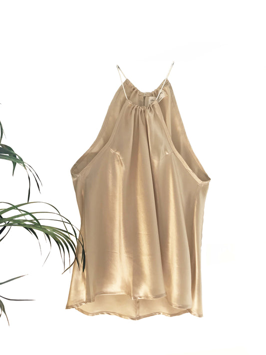 The glossy silk tank top - beige